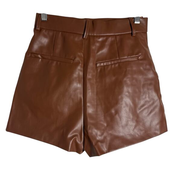 Zara Brown Faux Leather Pleated High Waisted Shorts Blogger Favorite Size Small - Picture 6 of 7